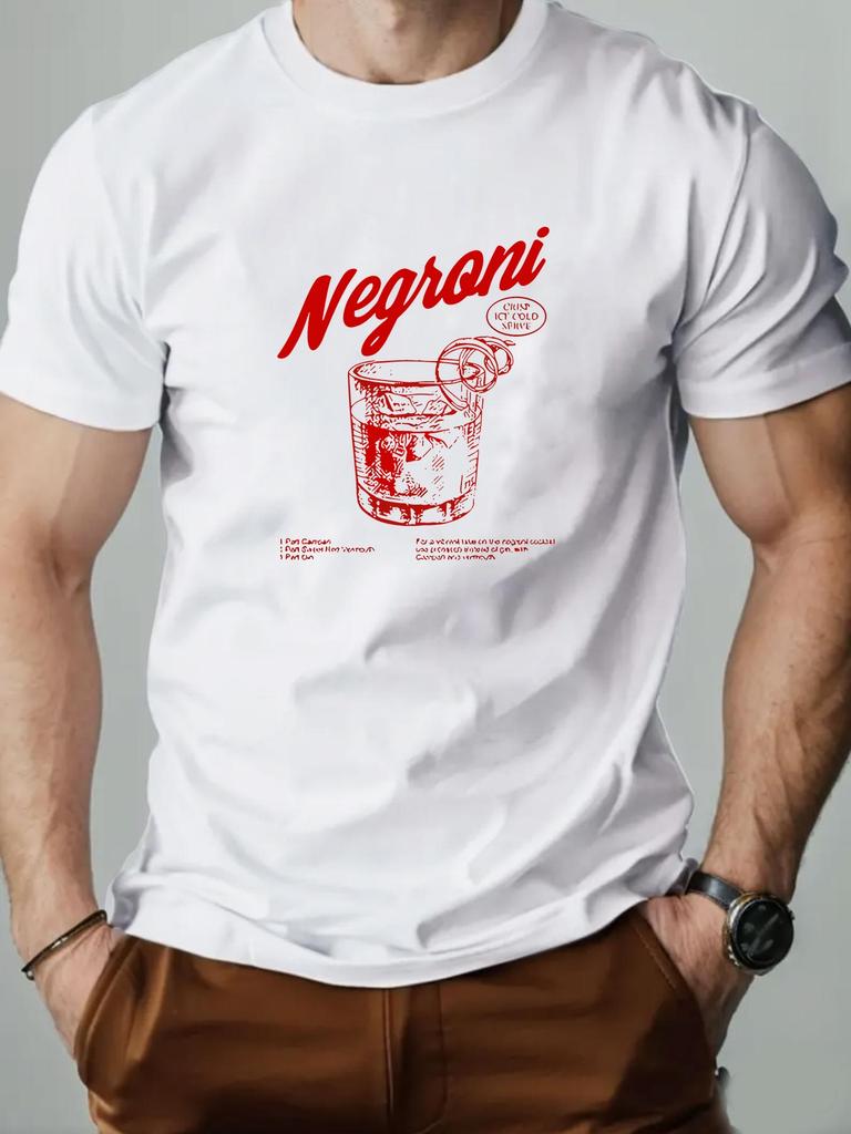 2025 New Mens Cotton Short Sleeve Tshirt Negroni Cocktail Graphic Print Black Casual Fashion Top For Daily Party Wear