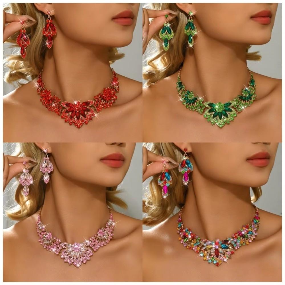 3Pcs Elegant Necklace Earrings Set High-End Neck Chain Romantic Stud Earrings For Women's Gift