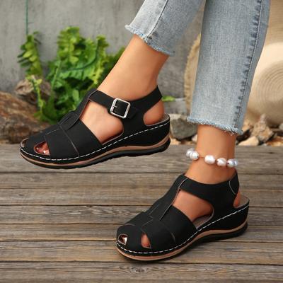 Женские сандалии с вырезами и круглым носком, легкие клиновидные римские туфли, дышащие пляжные шлепанцы оптом в наличии