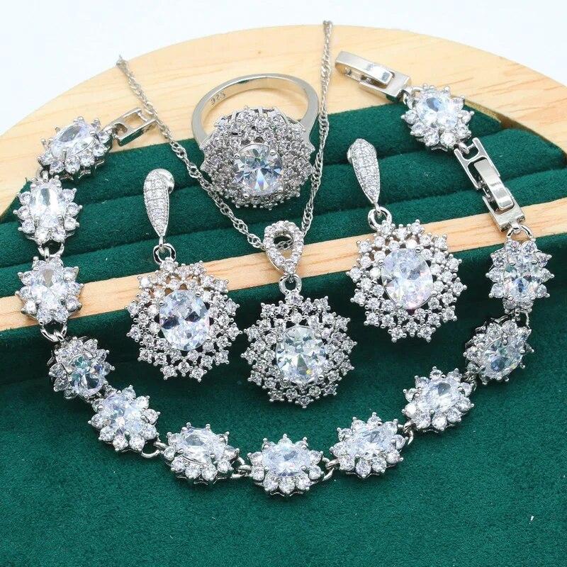 Отличительные комплекты ювелирных изделий из серебра 925 пробы для женщин, свадебный браслет с радужным синим цирконием, серьги, ожерелье, кулон, кольцо, подарок на свидание