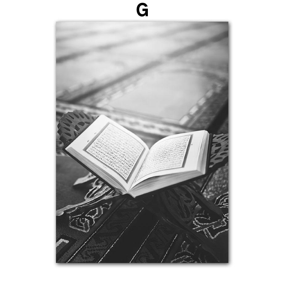 Черно-белая настенная живопись на холсте Мекка Кааба Святая мечеть Исламское Писание Домашний Декор в гостиную Плакаты с принтом Настенная картина