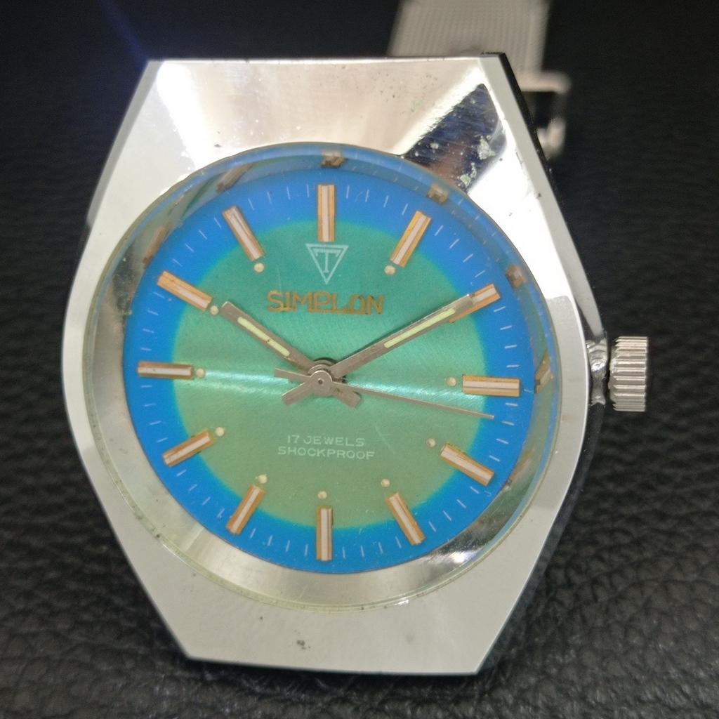 ШВЕЙЦАРСКИЕ ВИНТАЖНЫЕ МУЖСКИЕ ЧАСЫ SIMPLON С РУЧНЫМ ЗАВОДОМ, ВОССТАНОВЛЕННЫЕ, С СИННИМ ЦИФЕРБЛАТОМ a704623-1