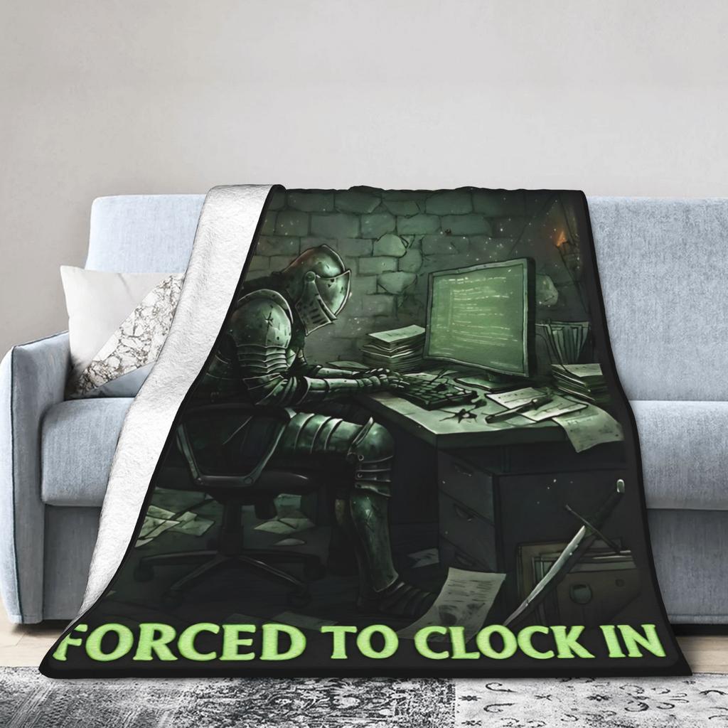 Born to Quest Forced to Clock In Meme Blankets Flannel Throw Blanket Airplane Travel Decoration Soft Warm Bedspreads,
