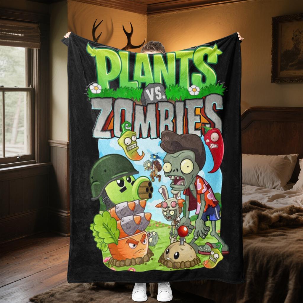 Plants Vs Zombies Plush Blanket Soft Comfortable All Seasons Suitable Sofa Office Nap Travel Festive Gift