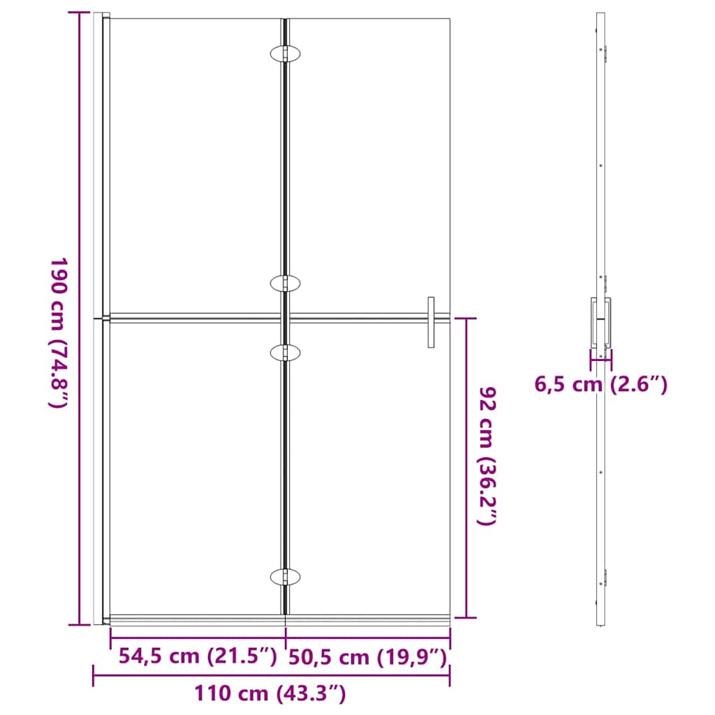 Walk In Shower Screen Black 110 x 6.5 x 190 cm