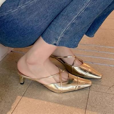 Мода 2025 Новые Роскошные Тапочки Туфли на Высоком Каблуке Сандалии Женская Обувь Острый Носок Летний Тренд Платье Вечеринка Сексуальные Женские Туфли-Лодочки Сандалии