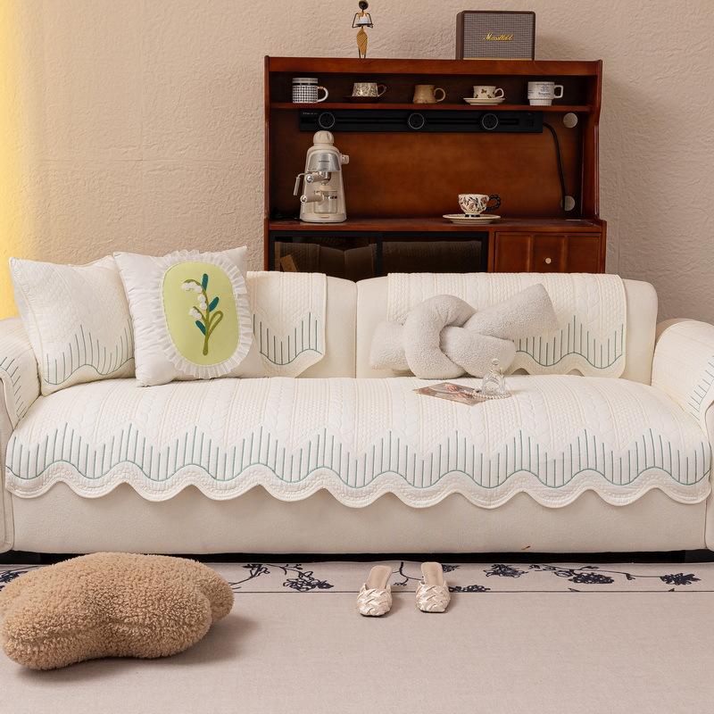 Cream Wind Cotton Sofa Cushion Fabric Universal In All Seasons New Pure Cotton Seat Cushion Backrest Towel Non-Slip Cover