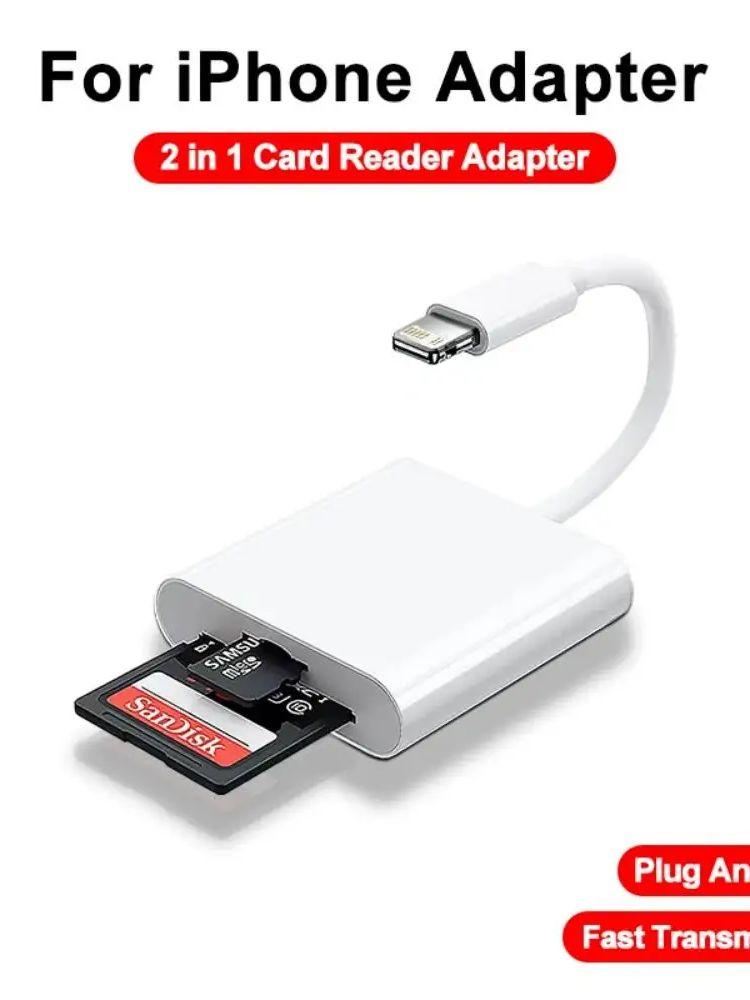 Lightning Card Reader 2in1 Adapter for iPhone iPad with TF Memory Card Slot Compatible with Mini SD Cards