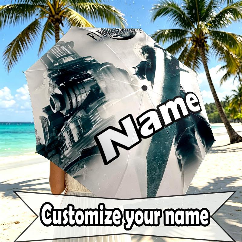 Custom Name Personalized Final Fantasy Print Umbrella, Auto Open Close, 8‑Rib Sturdy Frame, Commute Camping Hiking Use, Birthday Gift
