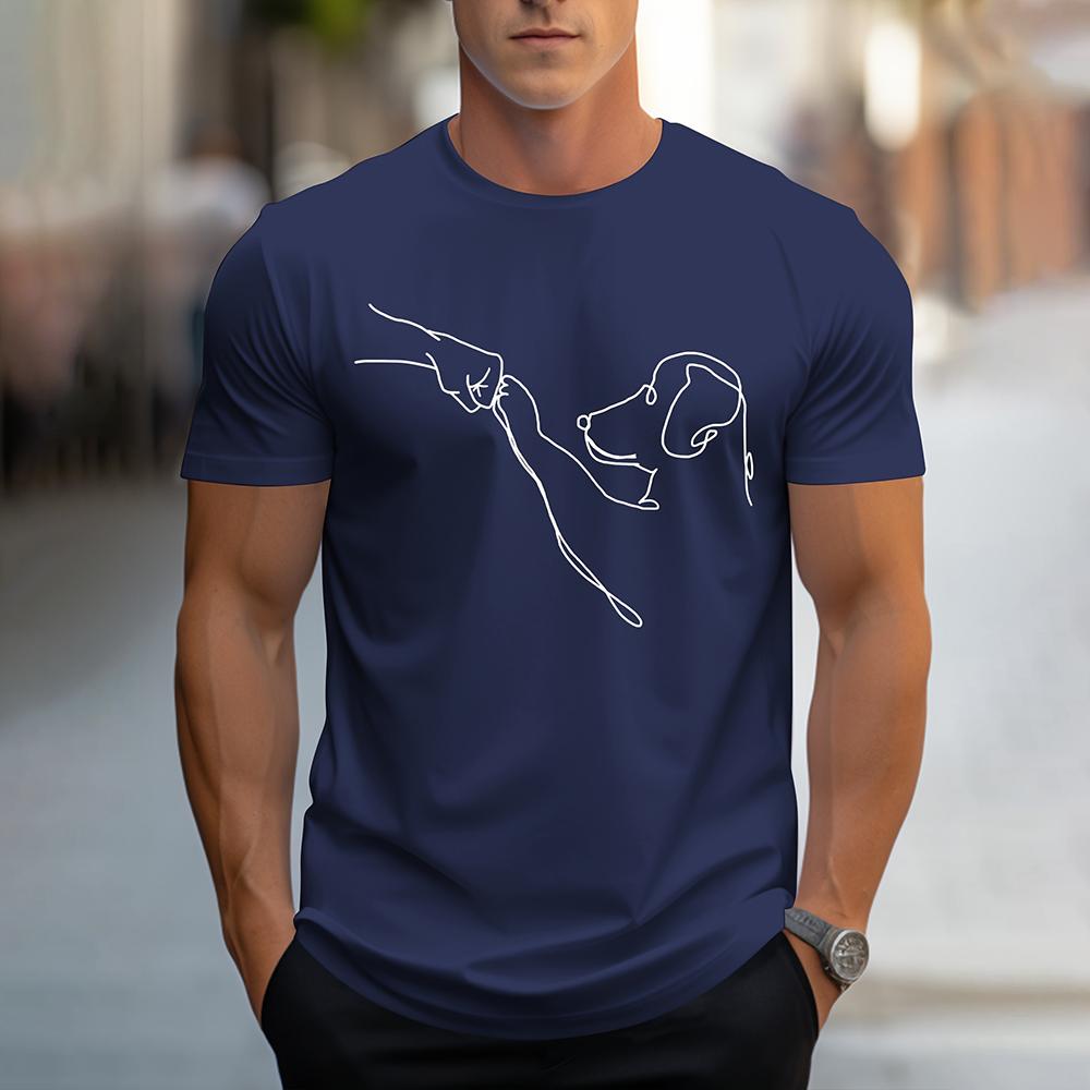 Новая футболка с графическим принтом в виде нарисованной от руки собаки, свободная мужская одежда с коротким рукавом, повседневная дышащая мужская футболка, верхняя часть