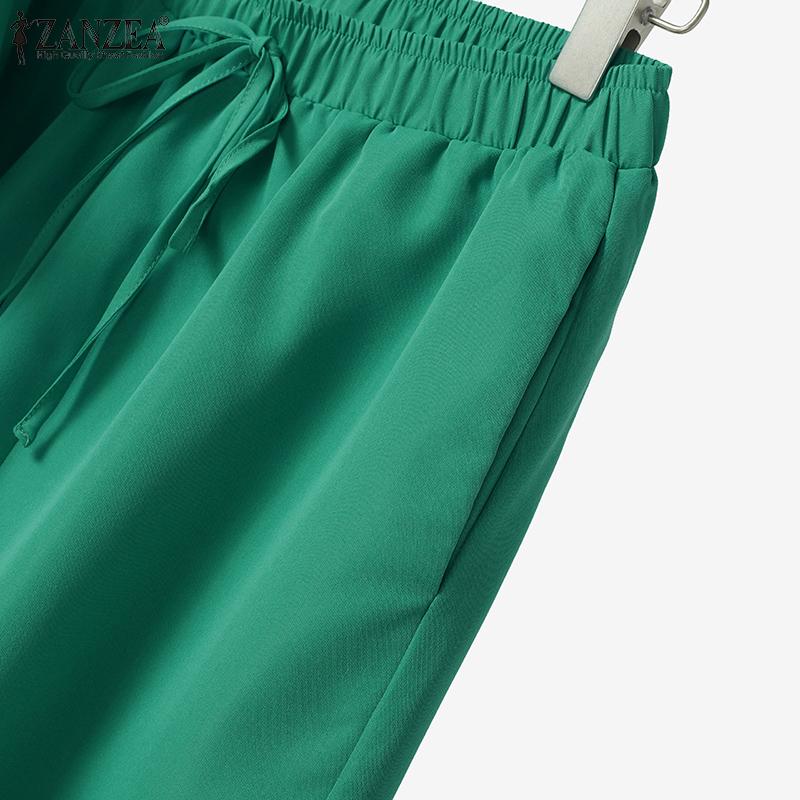 ZANZEA Женский летний комплект из двух частей: блузка с коротким рукавом и брюки