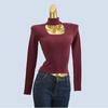 Orders Halterneck Long-Sleeved Cut Out Half Turtleneck Bottoming Shirt Women's Autumn and Winter Sexy Inner Wear Western Style Unique Chic Tops