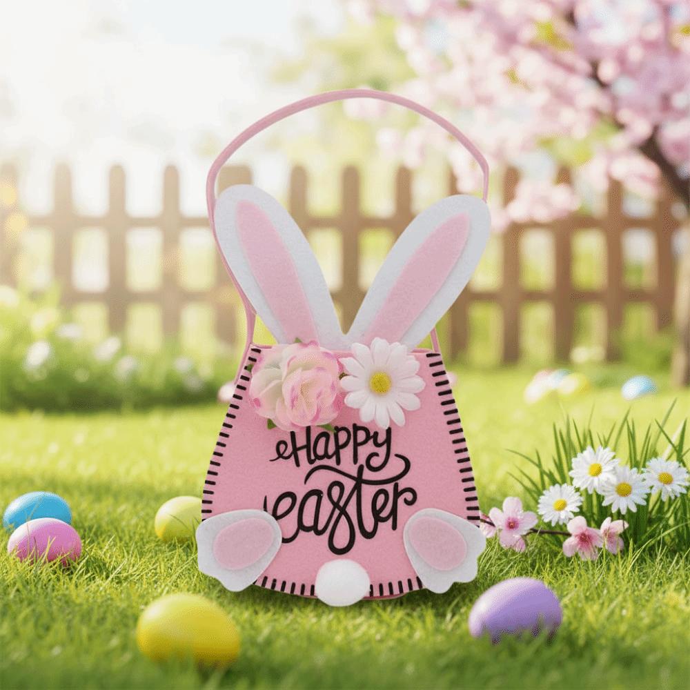 Сумка-тоут с кроличьими ушками, пасхальная, украшенная цветами, подарочная сумка, креативная пасхальная корзина, семейная вечеринка