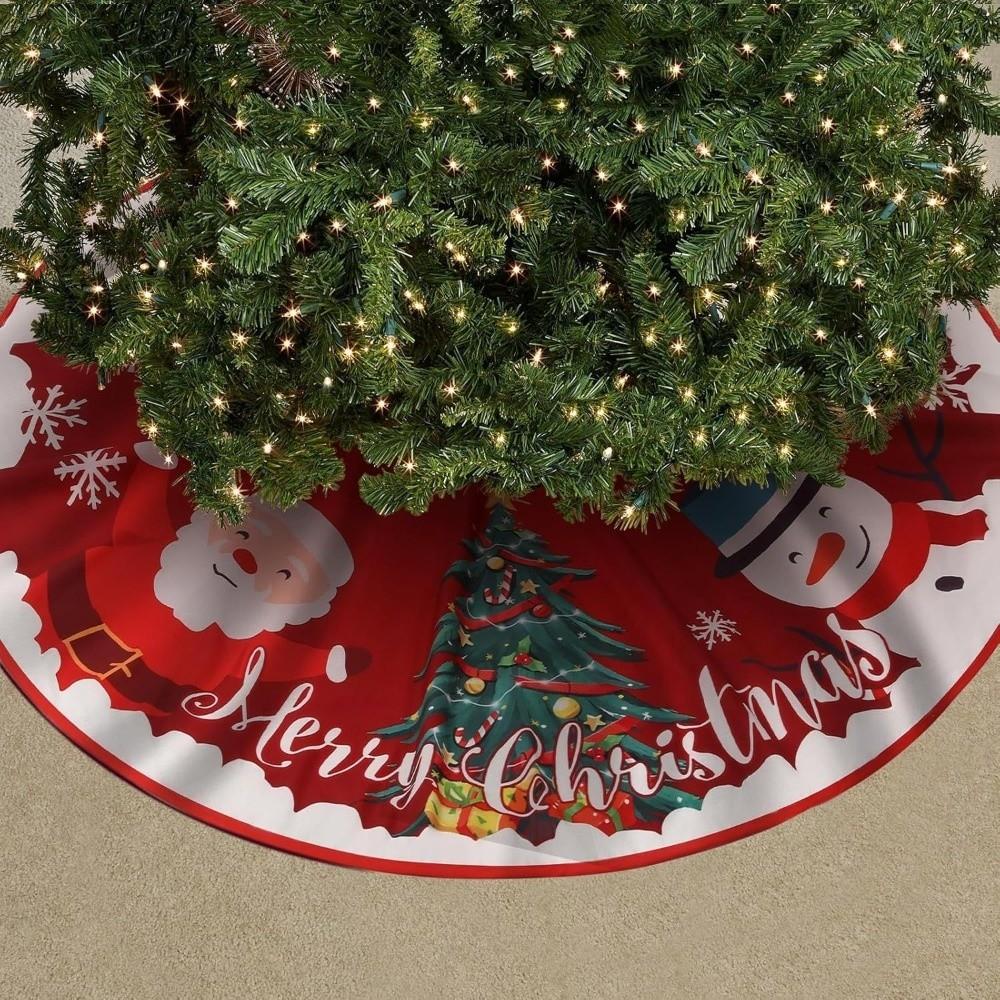 Santa Claus Snowflakes Christmas Tree Skirt 35 inch Flannel Xmas Tree Skirt Collar Soft Christmas Decoration