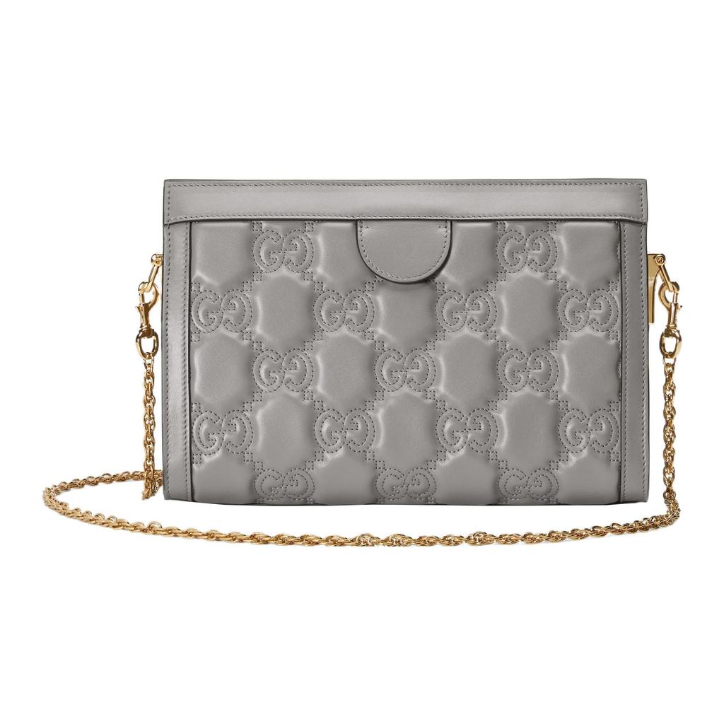 Gucci GG Matelassé Gold Logo Chain Canvas Backpack Leather Chain Bag Women Backpack Gray 702200-UM8HG-1563