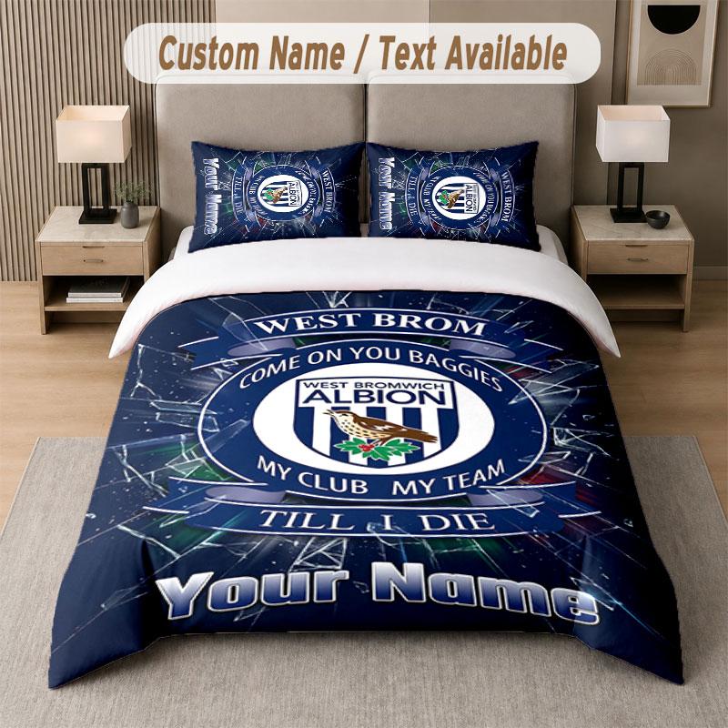 Custom Bedding Set West Bromwich Albion FC Pattern, Print Name Text 1 Duvet Cover plus 2 Pillowcases Home Textile