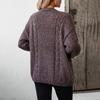 Vintage Kuz Qish Bir Rangli Keng V-Boʻyin Uzun Yengli Trikotaj Kardigan Sviter Top