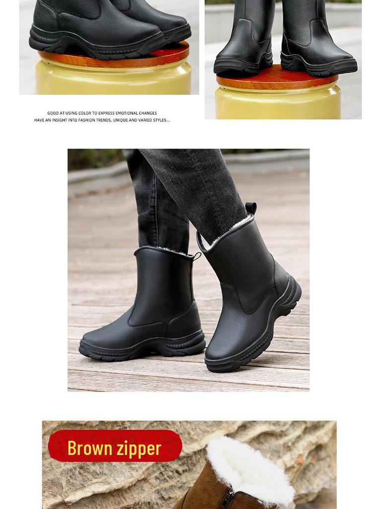 Мужские зимние высокие нескользящие ботинки для снега с подкладкой из шерсти и меха