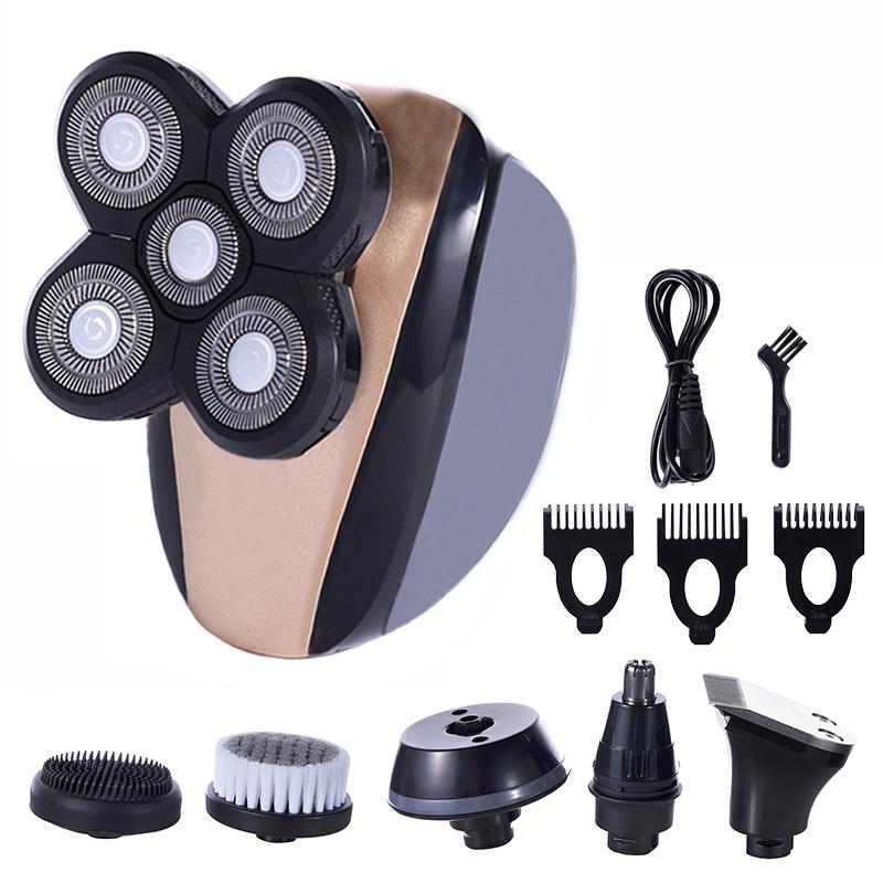 5 IN 1 4D Men Rechargeable Bald Head Electric Shaver 7 Floating Cutter Beard Nose Ear Hair Trimmer Men Facial Cleaning Brush