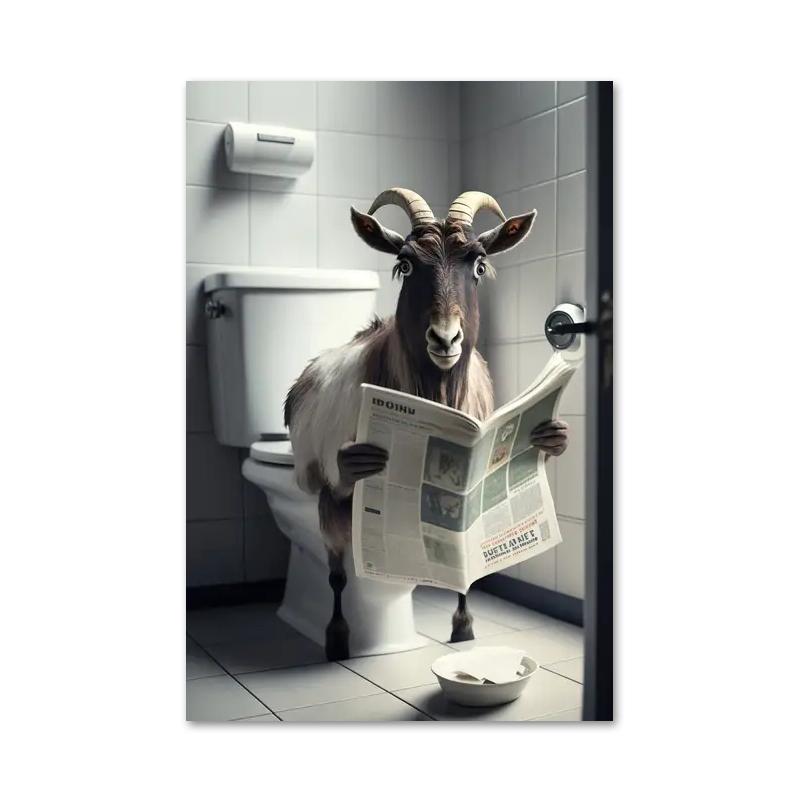 Смешная ванная комната юмористическое животное медведь собака тигр сидит на унитазе читает газету холст картины постеры и принты настенное искусство