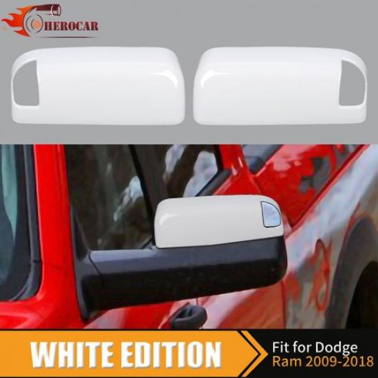 2PCS White Mirror Covers With Turn Signal For 2010-2018 Dodge Ram 1500 Exterior