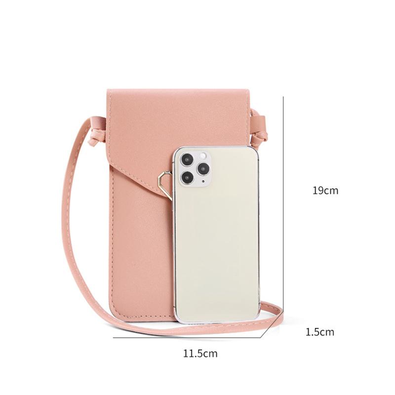 Портативный мобильный кошелек из искусственной кожи с прозрачным сенсорным экраном, винтажная однотонная сумка через плечо с пряжкой и зажимом для денег для IPhone Samsung Huawei