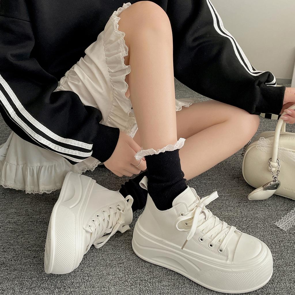 White Popular Thick-soled Heightening Versatile Little White Shoes Women's 2025 New Autumn Skirt Breathable Casual Board Shoes