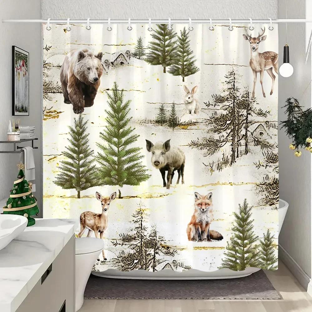 Сельскохозяйственные животные, горные коровы, занавеска для душа, деревенский деревенский фермерский дом, планка, винтажный стиль, моющиеся занавески для душа, декор для ванной комнаты