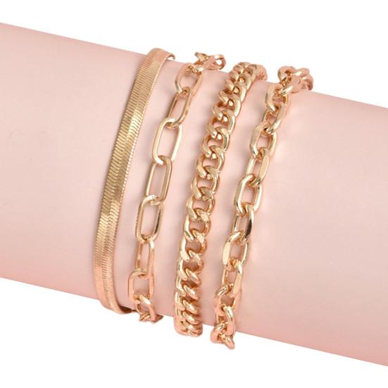 4Pcs/Set Women Bracelet Elegant Golden Adjustable Alloy Herring Bone Link Chain Teen Girls Bangle Fashion Jewelry