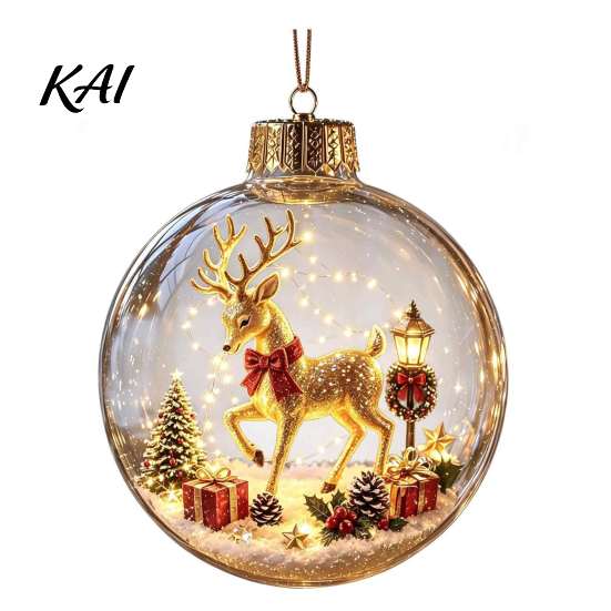 Window Display Festive Supplies Glowing Christmas Story Ornament, Light-Up 3D Hanging Ball with Warm LED, Mini Holiday Wall Decor Scene Clear
