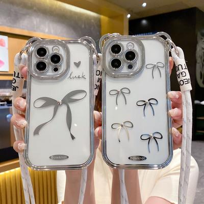 Кроссбоди-шнурок с бабочкой подходит для чехлов для телефонов iPhone15promax. Представляет собой простой гальванизированный мягкий чехол от падений для Apple 14