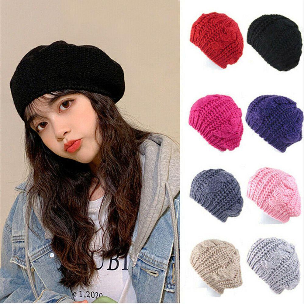 Мода Винтаж В рубчик Теплая Шапка-берет Французская Художественная Шапка Шапка Художника Вязаная Шапка