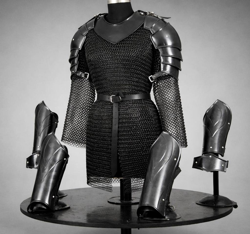 Female Medieval Knight Armor Blackened Steel Chainmail Warrior LARP Cosplay Costume