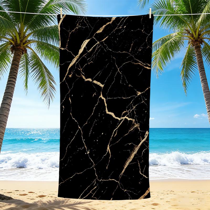 1Pc Black Marble Texture Beach Towel, Quick Dry, Multi-Use for Beach Pool Gym Yoga Home Travel, Christmas, Halloween, Xmas Gift M928878