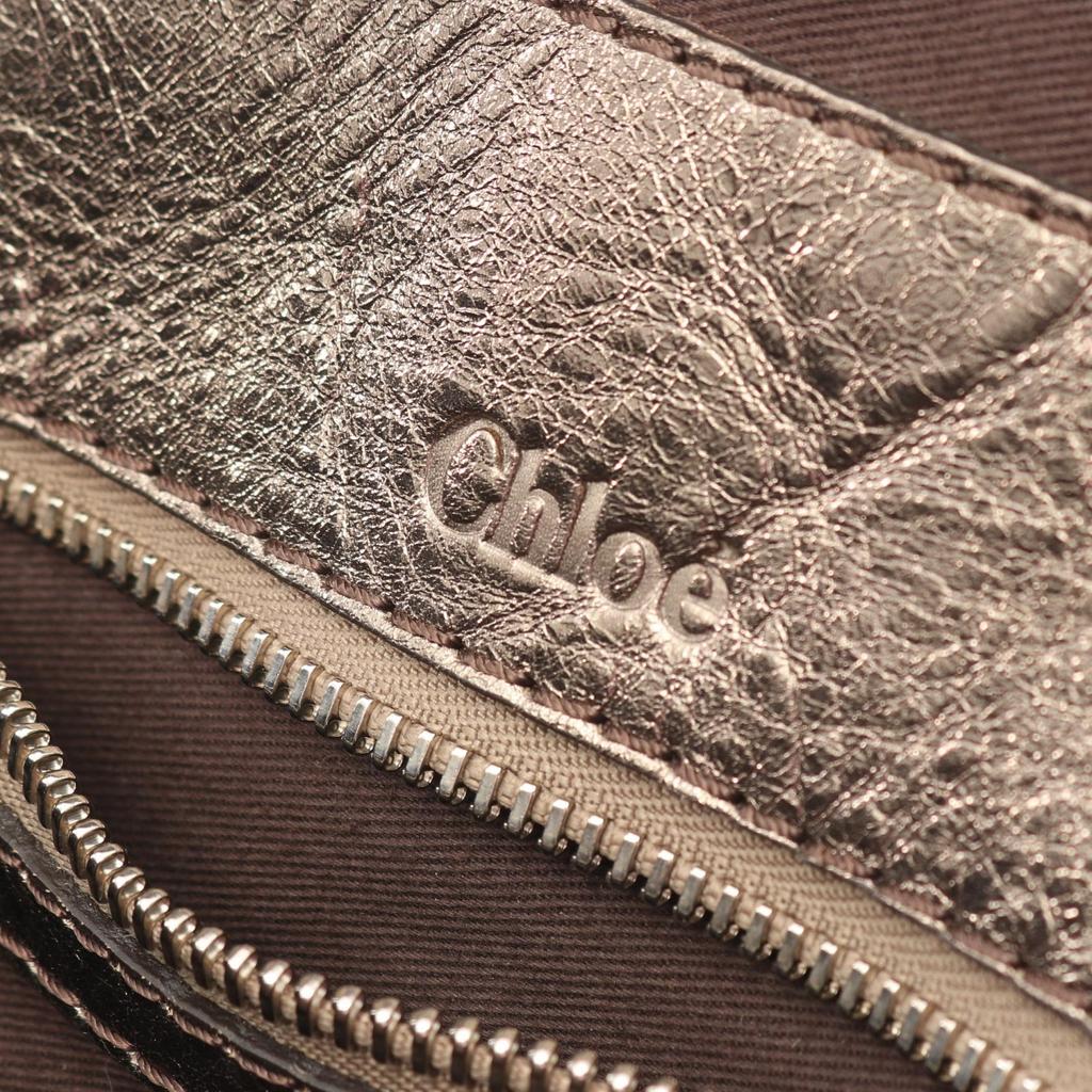 Used Chloe logo metallic Boston bag canvas leather Pink Khaki Used Women