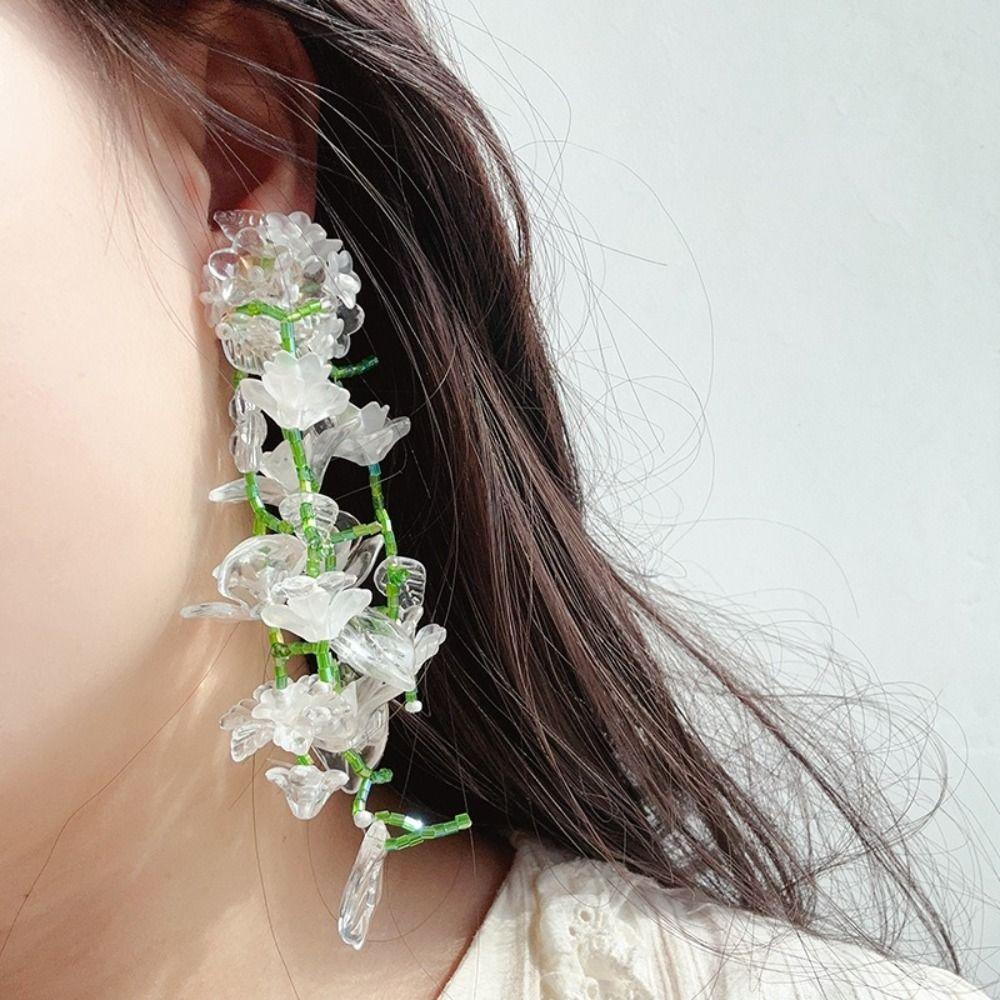 Elegant Long Boho Earrings Handmaking Beaded Floral Earrings Unique Flower Earrings Party Jewelry