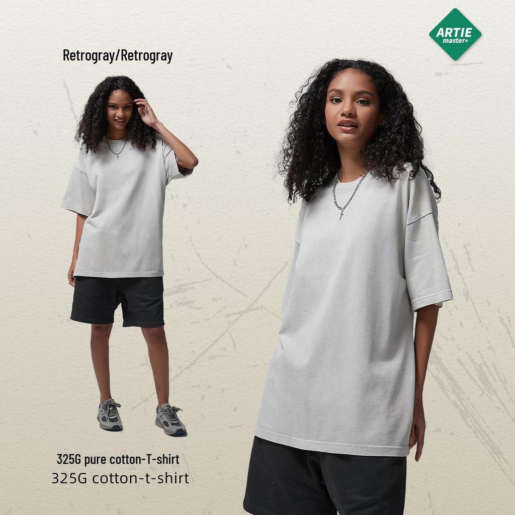 ARTIE Men's 2024 Summer 325g Batik Washed Distressed Retro T-Shirt - American Fashion Short Sleeve