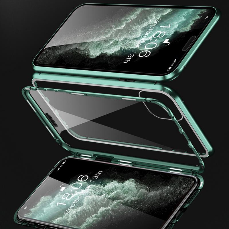 Металлический магнитный чехол для iPhone 16 17 Pro 15 14 Pro Max 13 12 Pro MAX 11 Pro SE 2020 Чехол-крышка с закаленным стеклом и магнитом