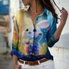 Rabbit Print Women Blouse Spring Autumn Femme Office Lady Button Up Turn Down Collar Shirts