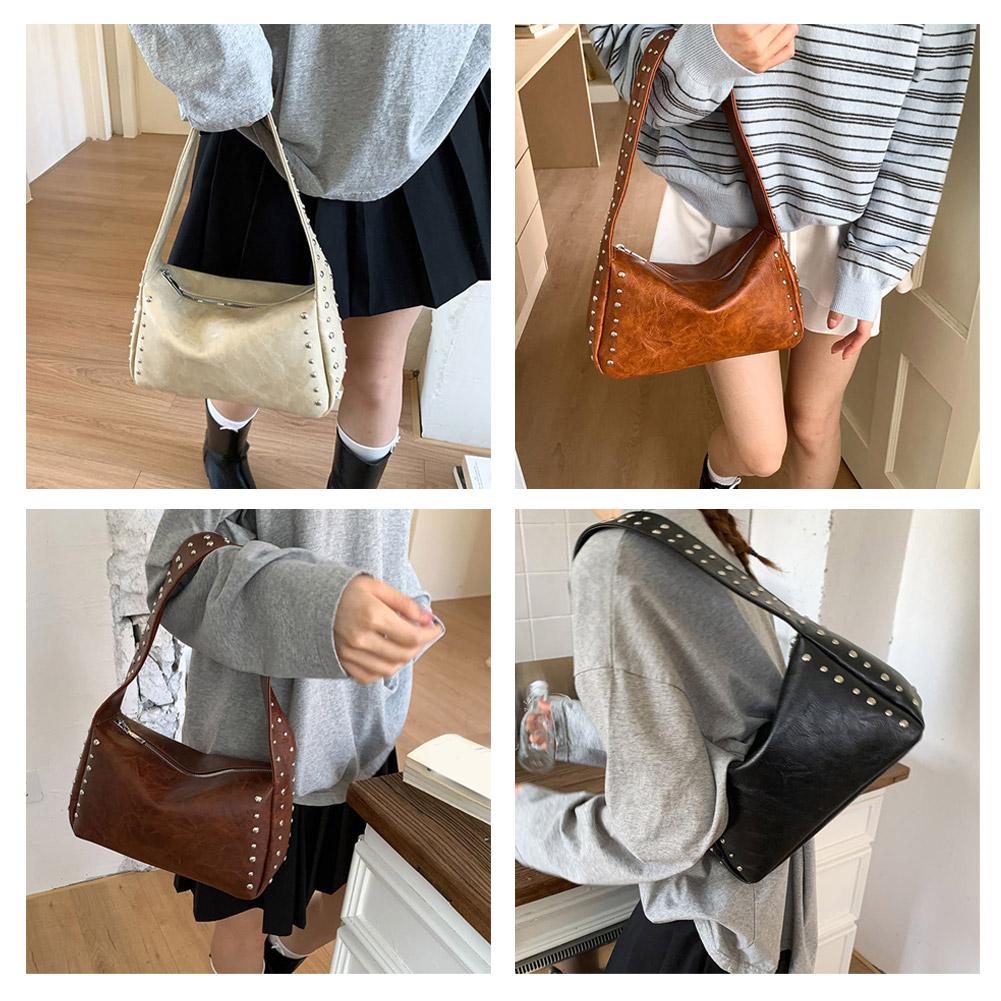 Ретро заклепки Одноплечевая сумка Мода Большая вместимость Женская Ручная сумка Подмышечный клатч Пельмени завернуты Сумка для поездок на работу