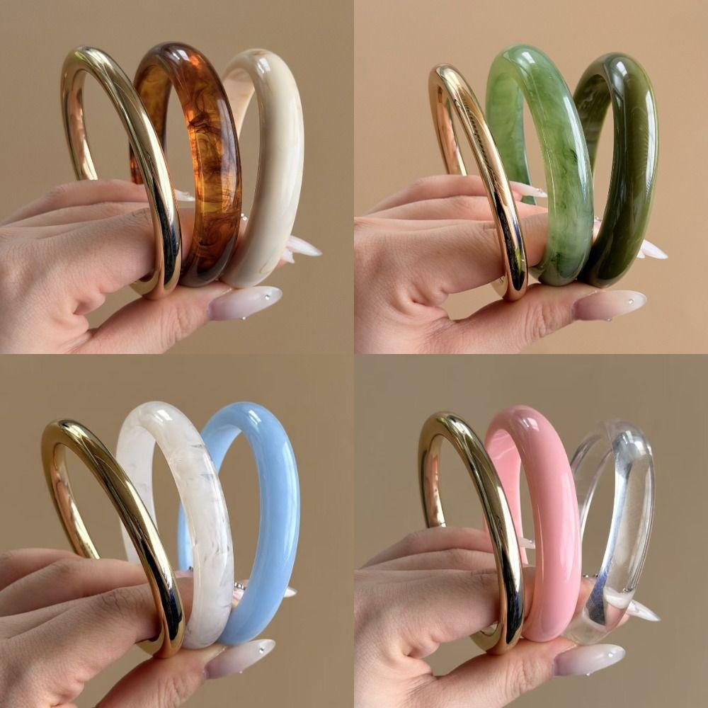 3Pcs/Set Multi-color Resin Alloy Bangles Set Smudged Cuff Bracelet Set Round Bracelet Jewelry