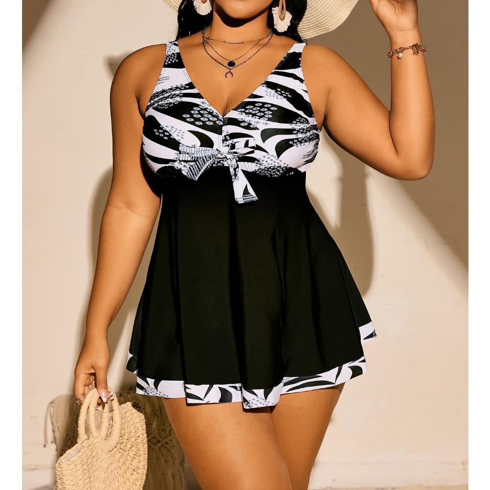 Женский купальник танкини с юбкой большого размера