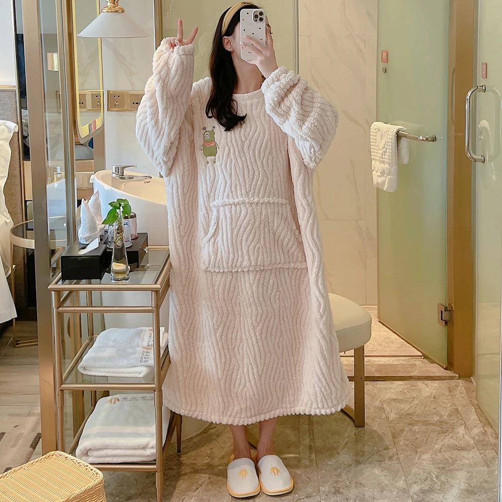 Женская зимняя ночная рубашка, фланель, большой размер, утепленная пижама, теплая пижама, пижамы, повседневные костюмы, домашняя одежда