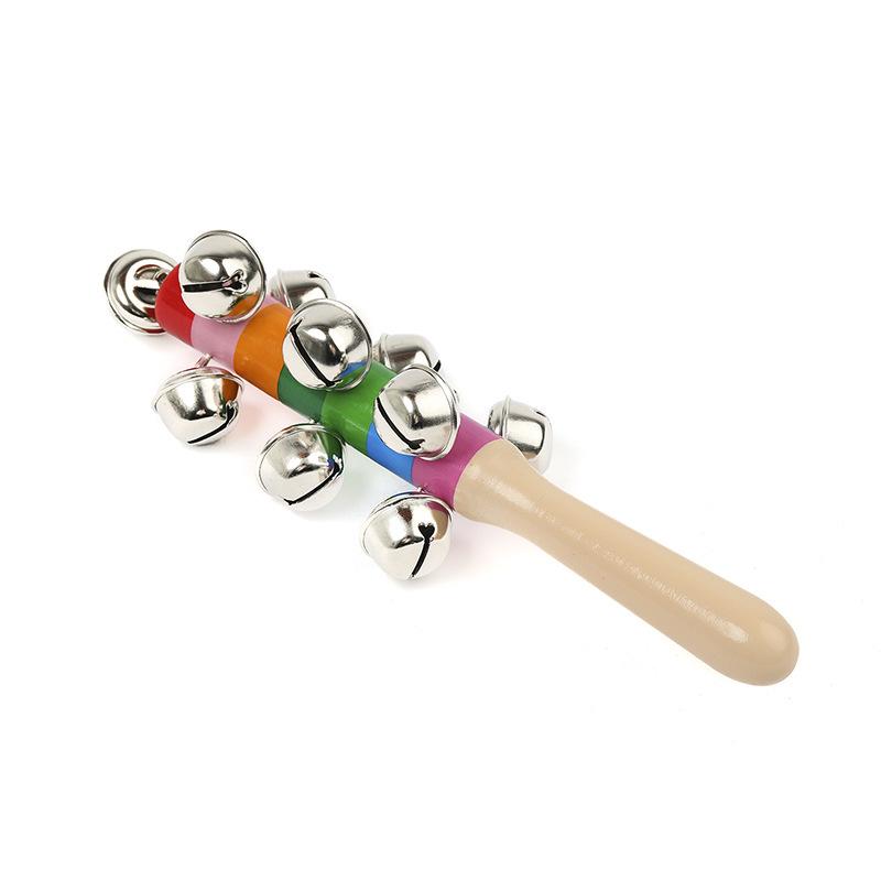 Rainbow Wooden Hand Rattle: 10 Bells Baby Soothing Toy