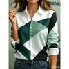 Fashion Color Blocks Printed Office Shirt Fall Women's Lapel Long Sleeve Single Breasted