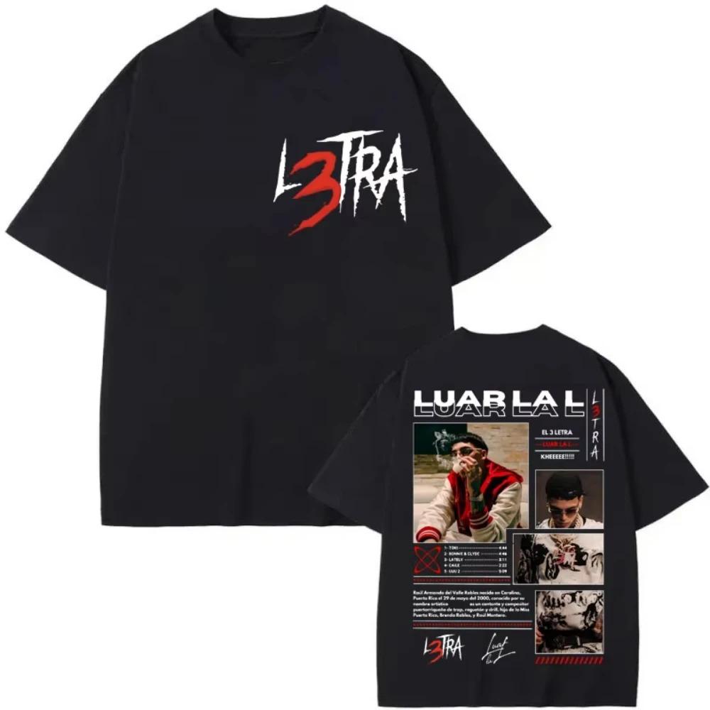 Unisex Women Clothing Fashion Hip Hop T-shirt Rapper Luar La L Poster Graphic T Shirts Music Album L3TRA Double Sided Print T Shirt