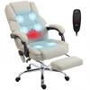 Office Chair with 6-point Vibration Massage and Heat, Fabric Desk Chair with Footrest, High Back, Cream White