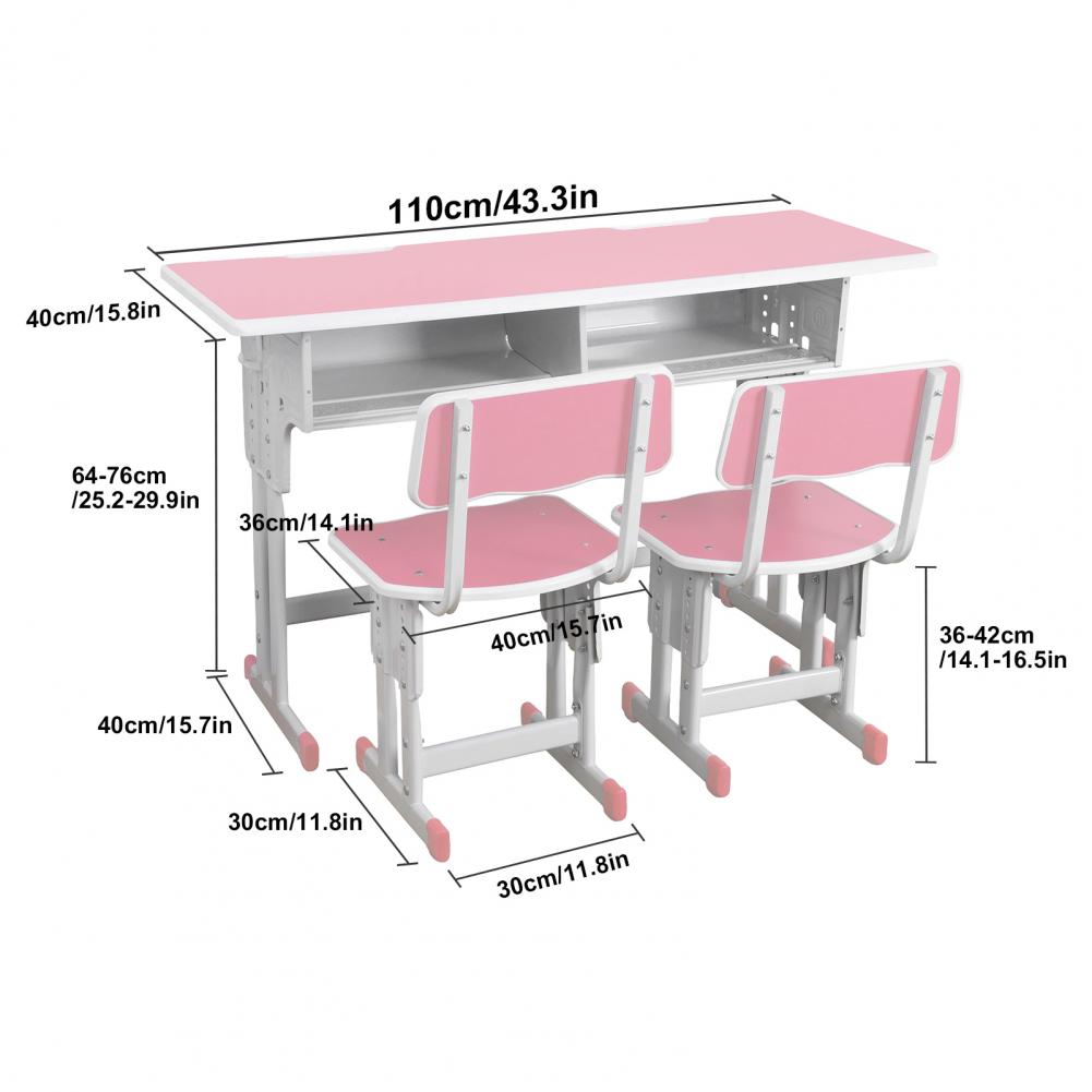 Детский двухместный письменный стол и стул, регулируемая высота, сверхпрочный, просторный, с крючком для школьной сумки