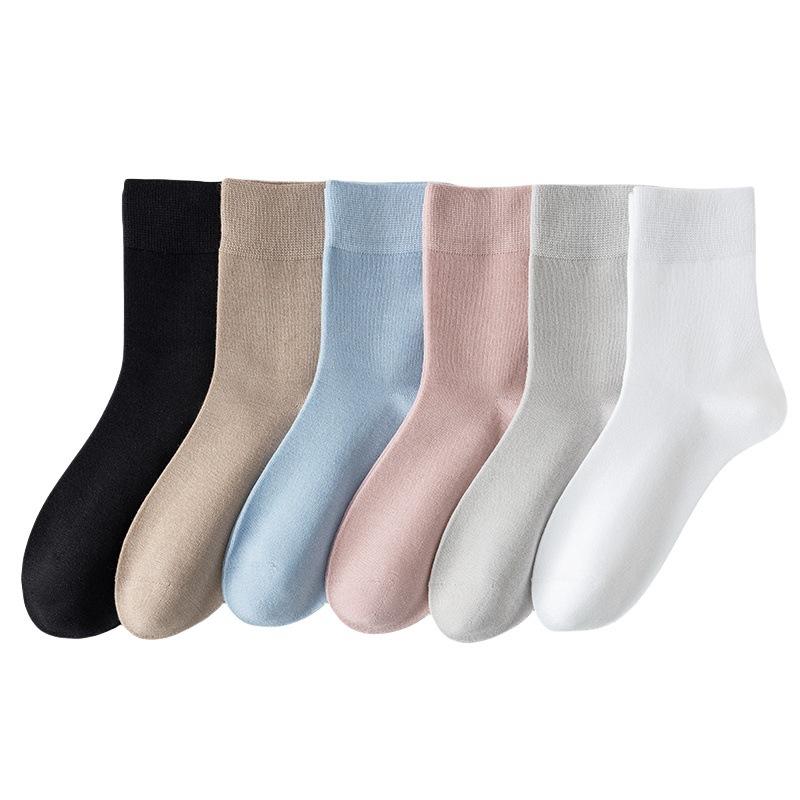 Female Spring and Summer Pure Color All Build Absorb Sweat Breathable Boneless Tube Socks
