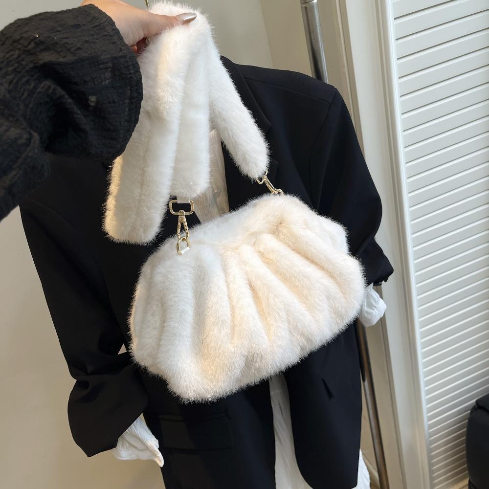 Cute Large Capacity Crossbody Bag Wrinkle Relaxed Texture Mink Fur Shoulder Bag Solid Color Ladies Handbags Female